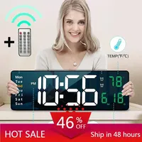 Wall-mounted Digital Wall Clock With Remote Control Large Wall Clocks Temp Date Week Display Power Off Dual Alarms Table Clock