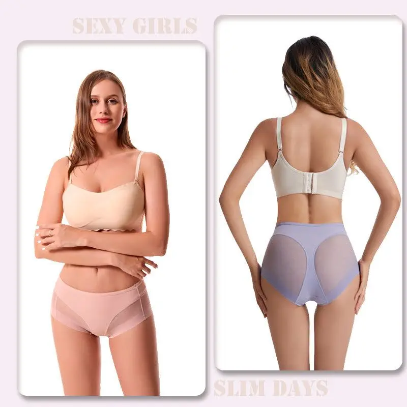 High Waist Ice Silk Shaping Briefs triangle pants transparent mesh waist cinching and comfortable fit ice silk women's underwear