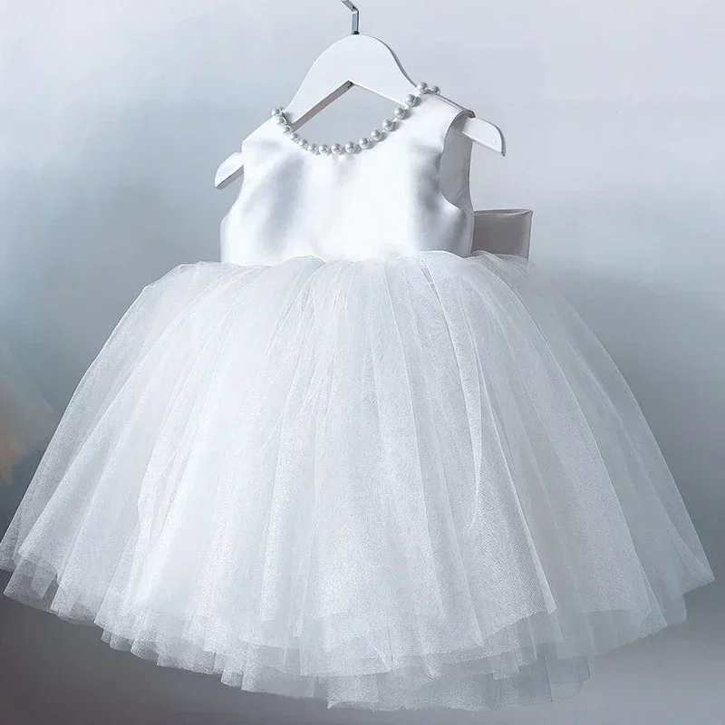 Backless Bow Baby Dresses for Girls 1st Birthday Party Gown Toddler Kids Wedding Baptism Princess Dress Formal Occasion Clothes