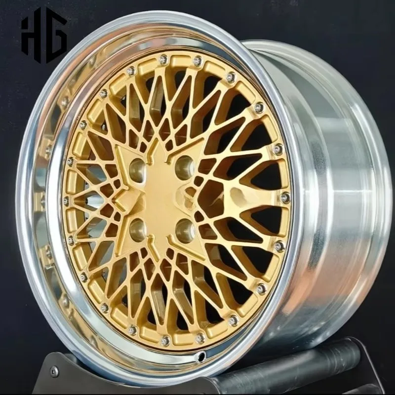 Forged 3 Piece Deep Concave Aluminum Alloy Wheels Hub For High-end Cars Double Step Lip Gold Wheel Rims Customized Sizes 22''