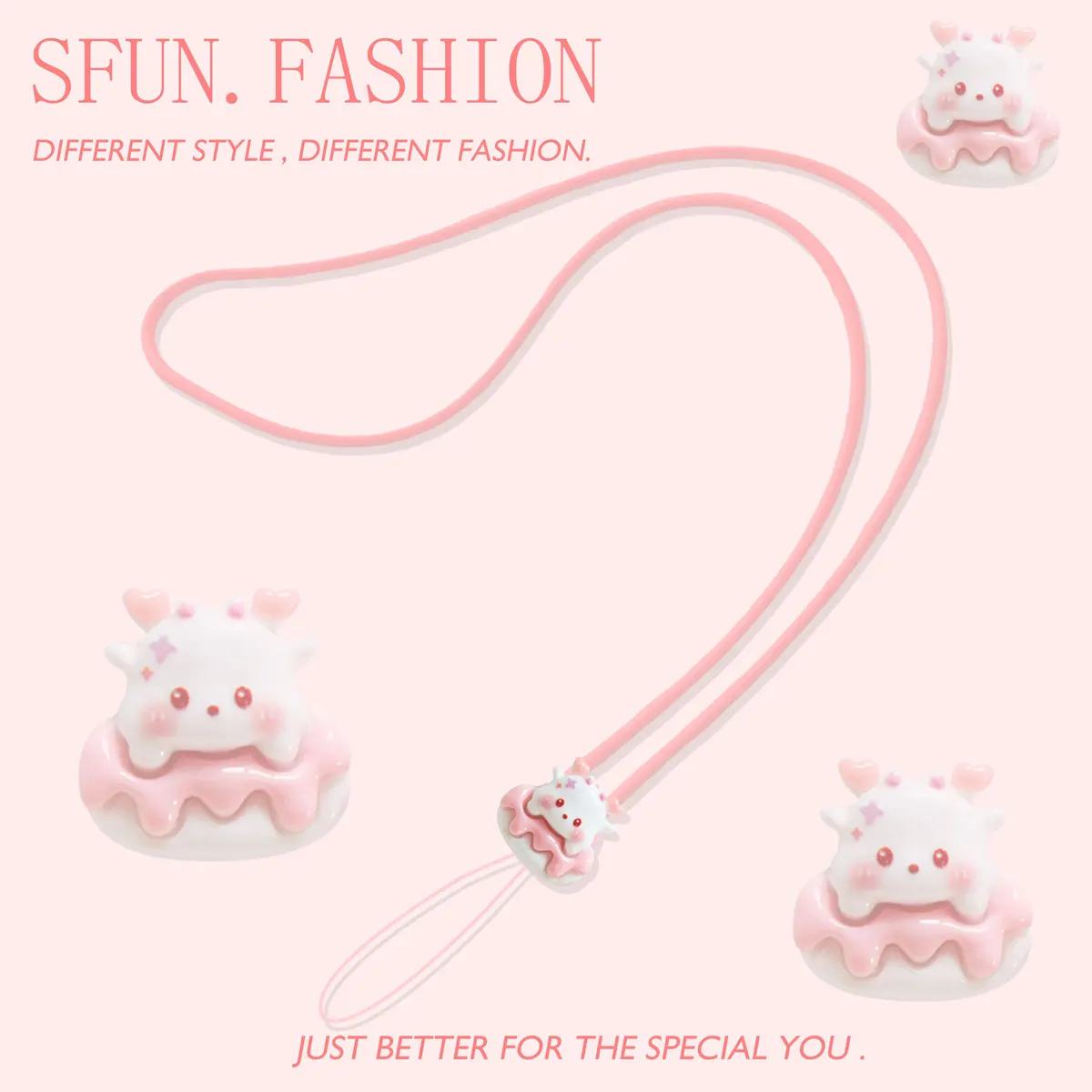 Neckband  Neck Hanging Long Hanging Rope Cute Silicone USB Disk CCD Key School Card Headset Phone Hanger Pink Children Gift