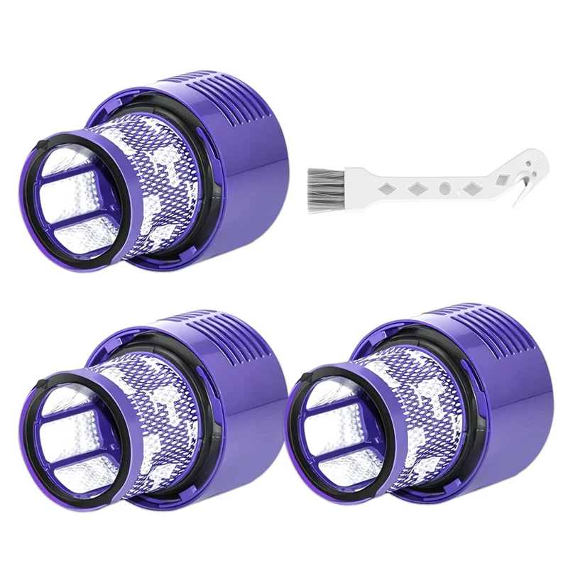 Dyson V10 Cyclone 시리즈, V10 Absolute, V10 동물 필터 3 팩 필터 및 클린 브러시와 호환되는 ABBP-V10 필터 부품