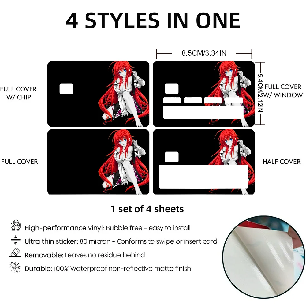 1pc Anime High School DxD Stickers 4pcs PVC Credit Card Skin Stickers Removable Self-adhesive Protective Film