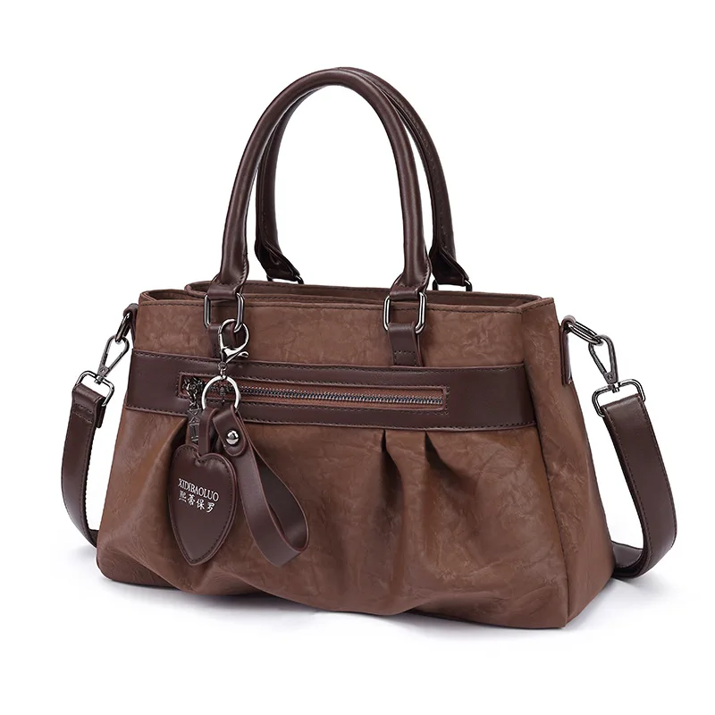 

Vintage Casual Womens Shoulder Bags High Quality Leather Layer Large Capacity Tote Bag Ladies Designer Messenger Bags