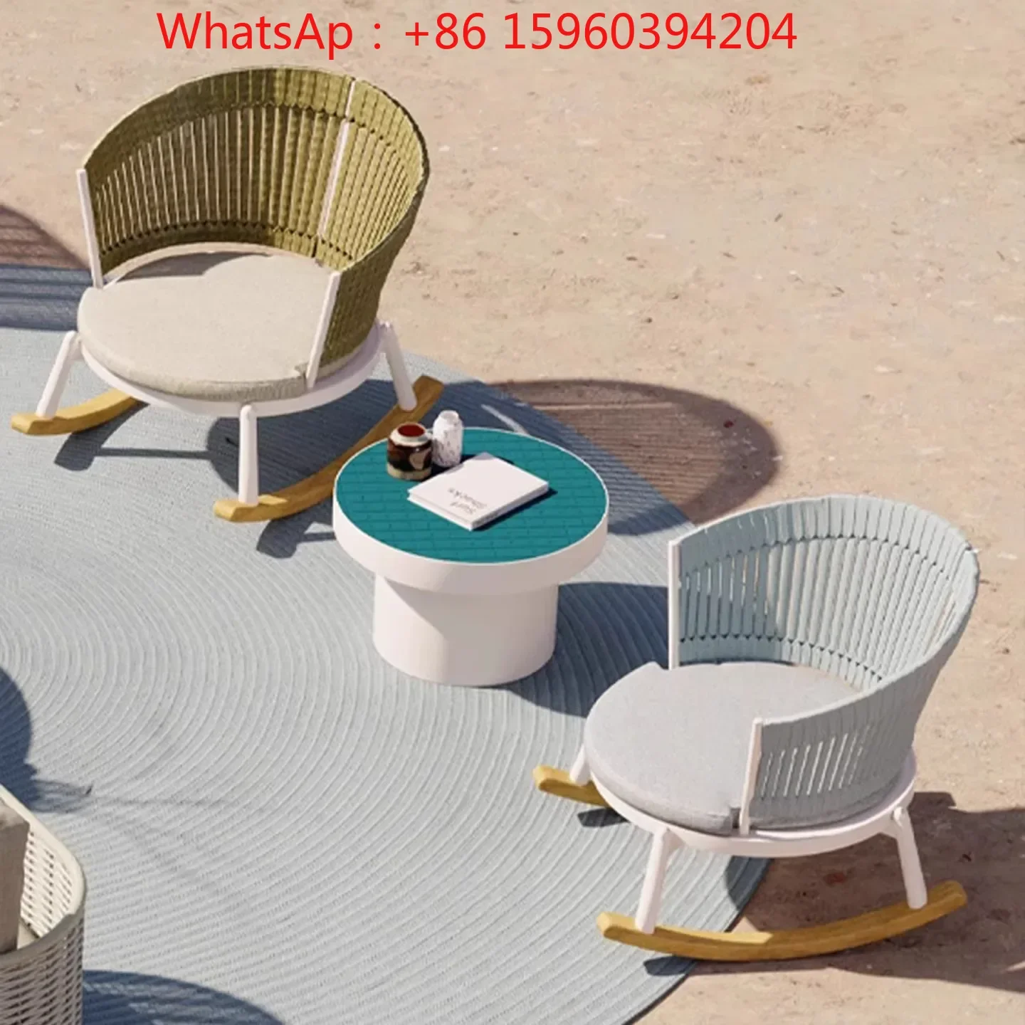 Rattan rocking chair balcony small sofa outdoor tea table open-air combination three-piece lazy courtyard garden furniture