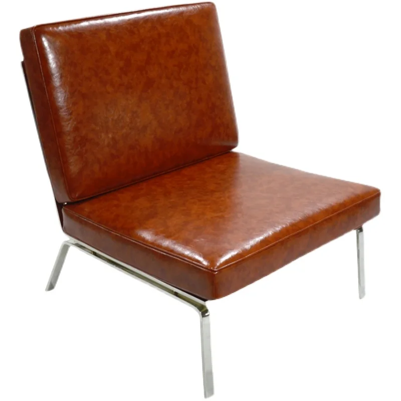 Living room, hotel lobby design elements: Man lounge chair, stainless steel frame, light luxury leather steel chair