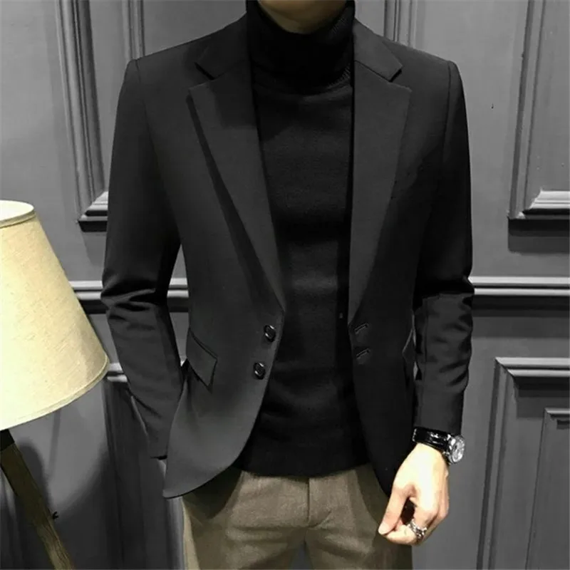 Blazers For Men Korean Slim Casual Business Coat Trajes De Hombre Spring Autumn Clothes Single-Breasted Black Suit Jacket