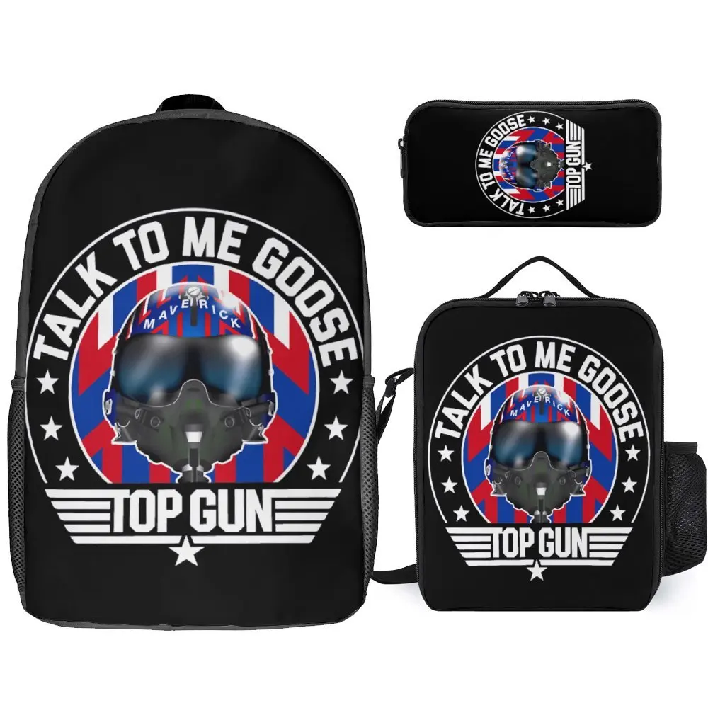 

Top Gun Talk To Me Goose Maverick Stars & Y Firm Comfortable Knapsack 3 in 1 Set 17 Inch Backpack Lunch Bag Pen Bag Schools Grap