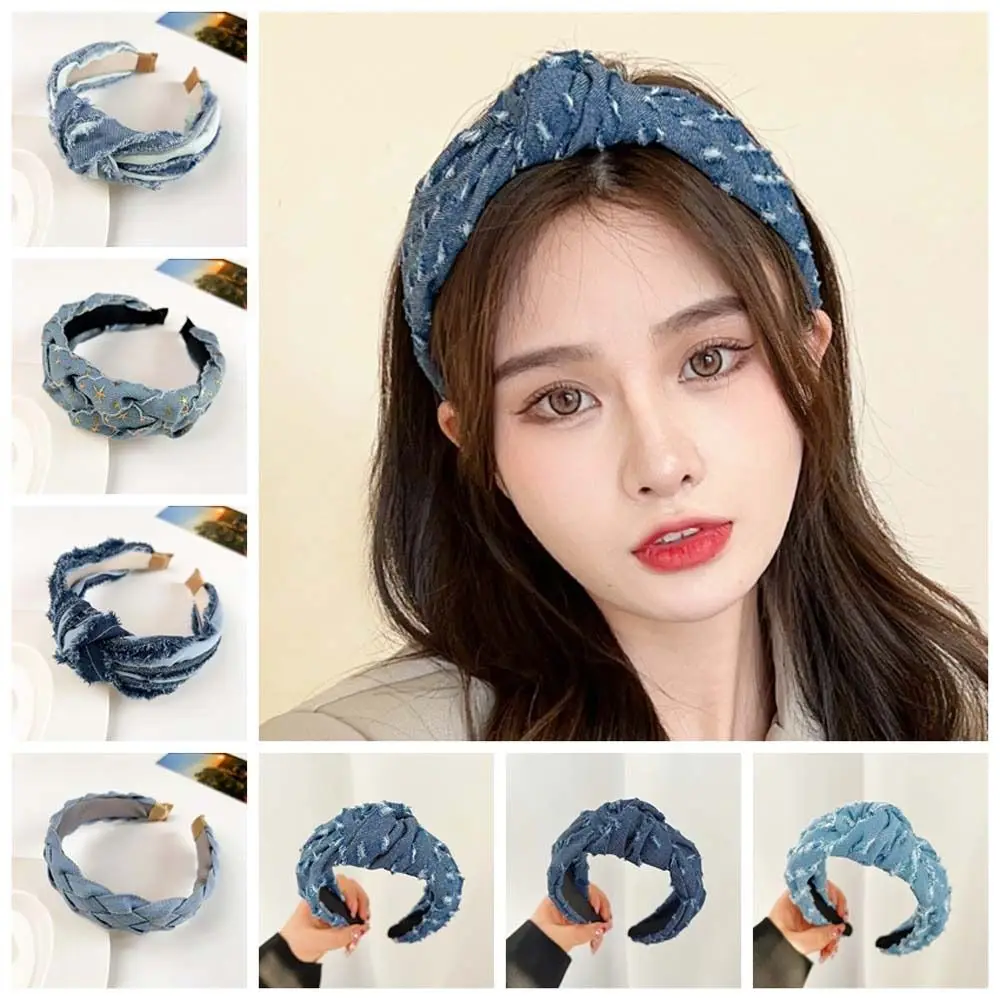 

Denim Cloth Cowboy Headband Korean Style Headdress Cowboy Hair Hoop Headwear Hair Accessories Denim Knotted Headband