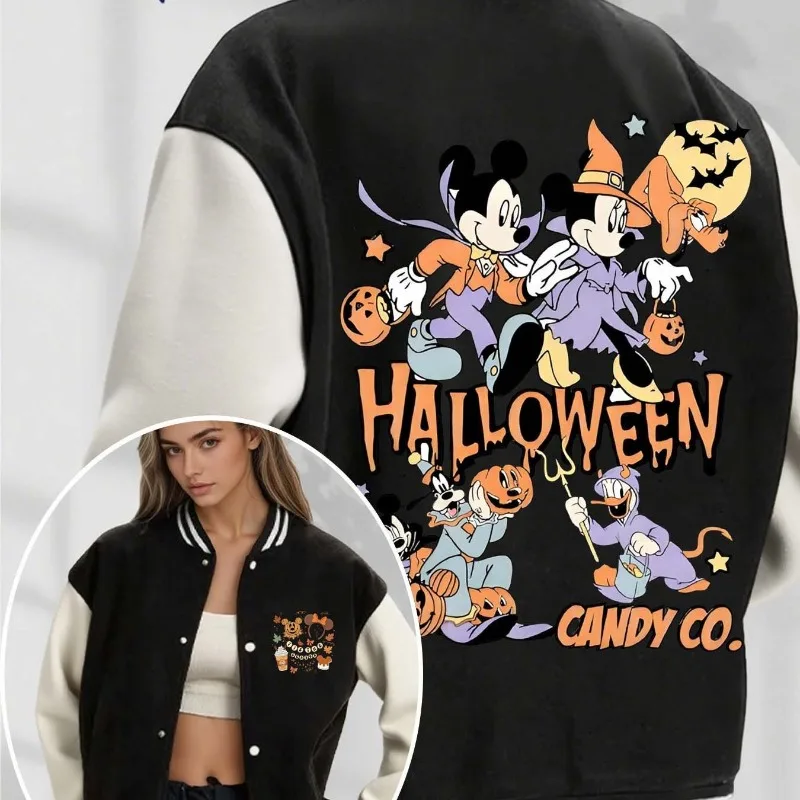 

Disney Mickey Family Halloween Women's Baseball Jacket Y2k Autumn/Winter New Vintage Casual Fashion Unisex Street Wear