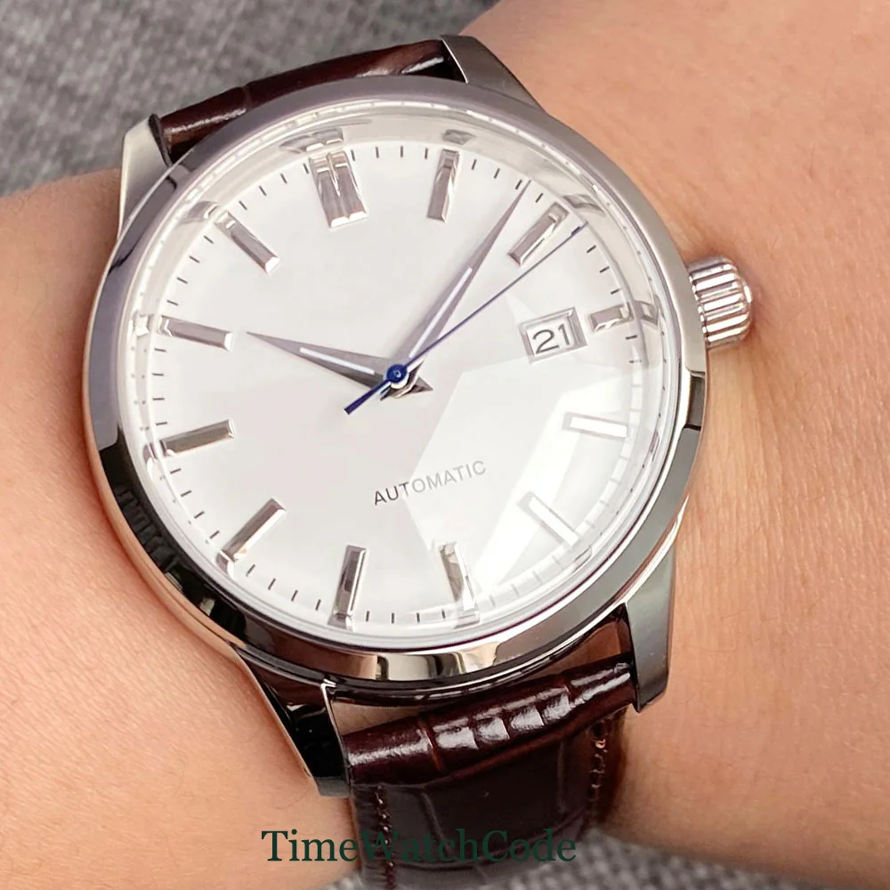 Tandorio NH35A Movement Automatic Watch for Men 10ATM Water Resistance 40mm Double Bow Domed Sapphire Crystal White Dial Date