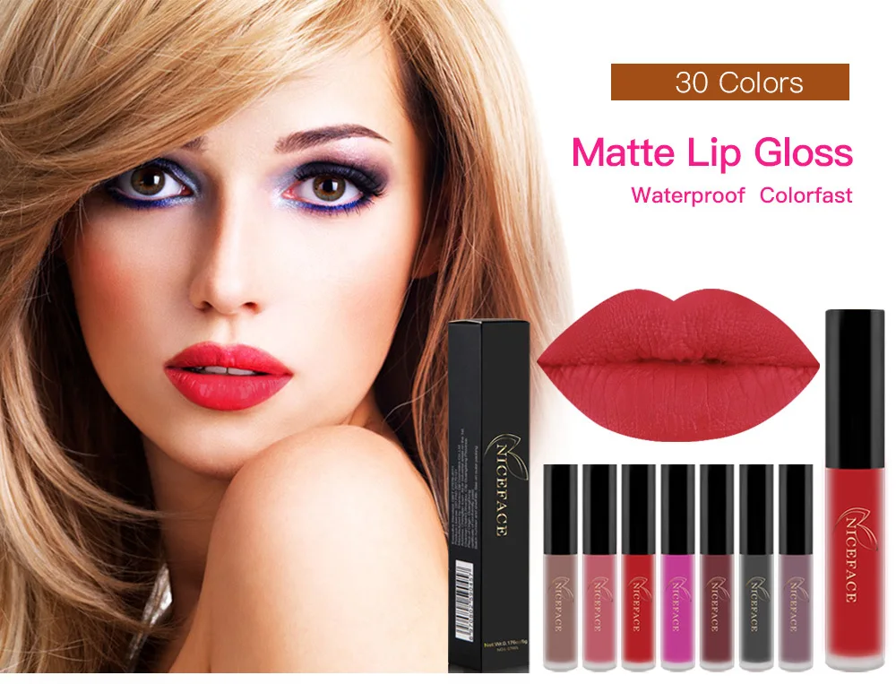 NICEFACE Lipstick Maquiagem Long Lasting Sexy Matte Black Blue Liquid Lip stick Waterproof Party Gray Green Lip Gloss Makeup