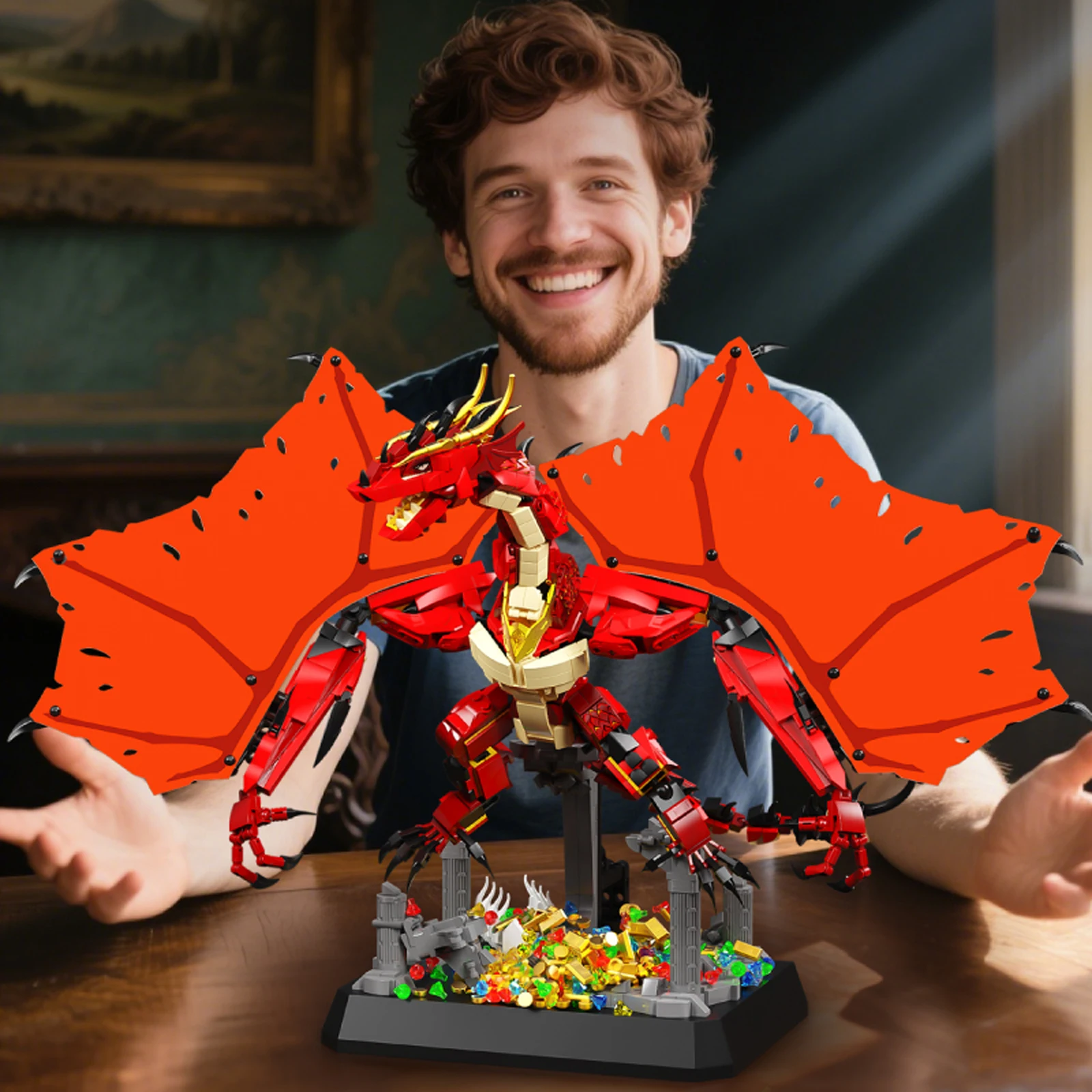 

Epic Dual Dragon Model 1512PCS Building Blocks Set Dark Dragon 1736PCS Magic Fire Dragon with Display Stand Fantasy Model Kit