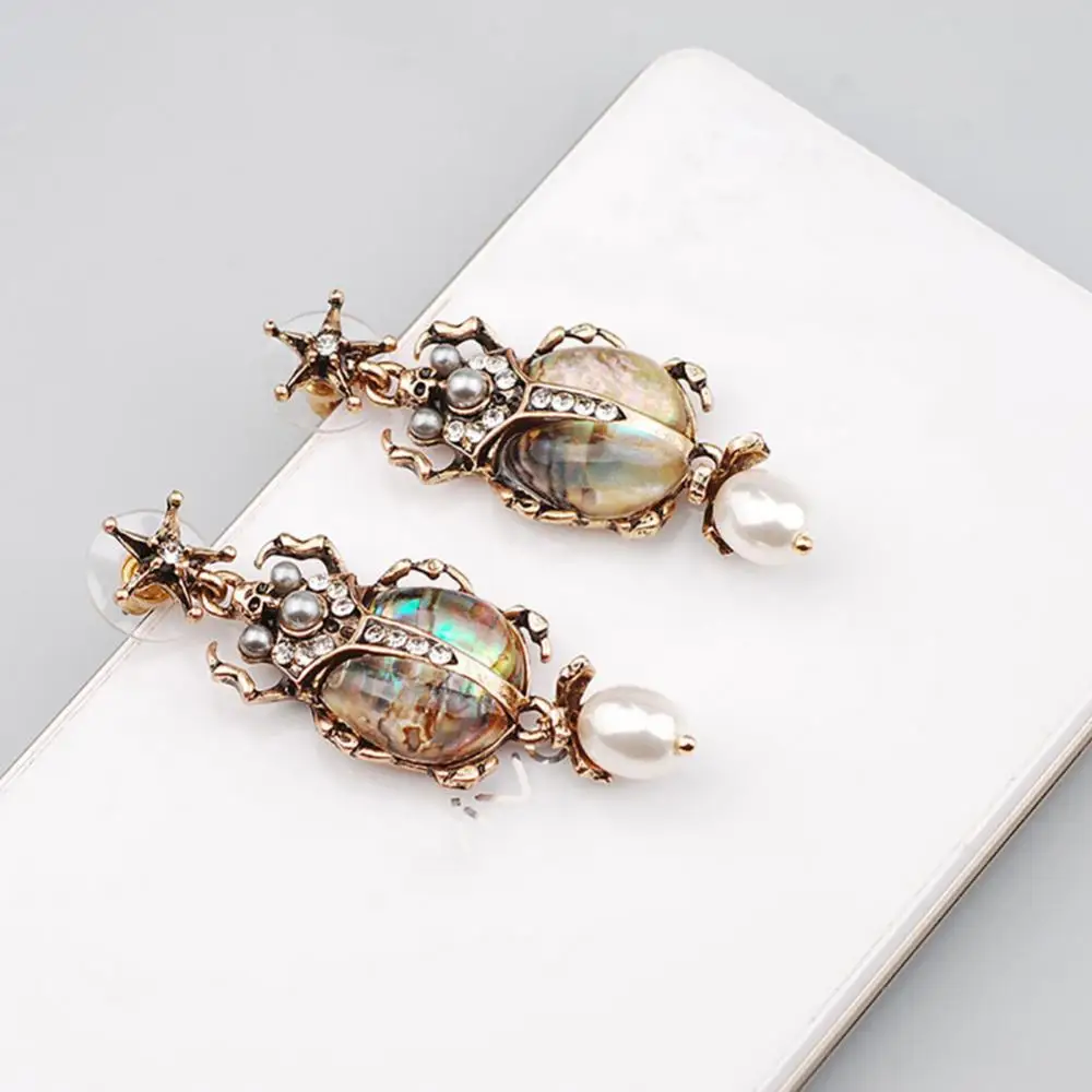 Vintage Ladybug Faux Pearl Rhinestone Dangle Stud Earrings Jewelry Gift Insect Earrings  Crystal Drop Earrings Trendy Jewelry