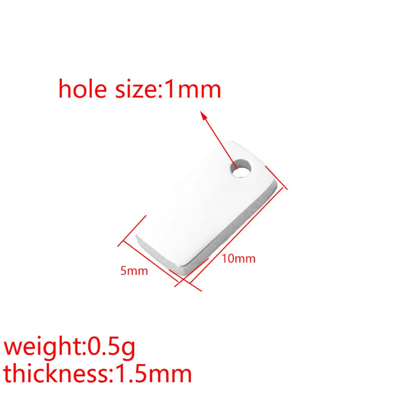 10Pcs/Lot  5*10mm Small Rectangle BlankTags Mirror Polished Stainless Steel Cutting Pendant Charms For DIY Making Necklaces