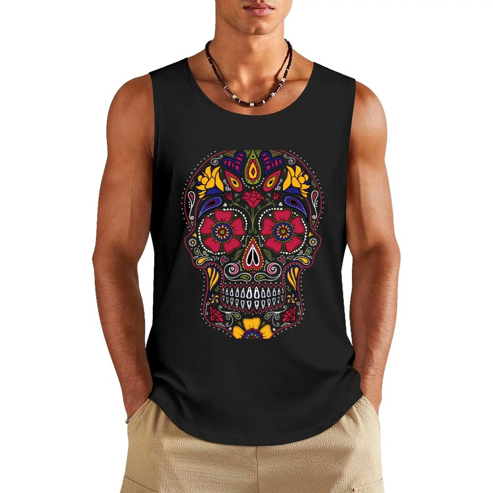 

Day of the Dead Sugar Skull Dark Tank Top Men gym sportswear best selling products Sports shirt man Men's fitness t-shirt