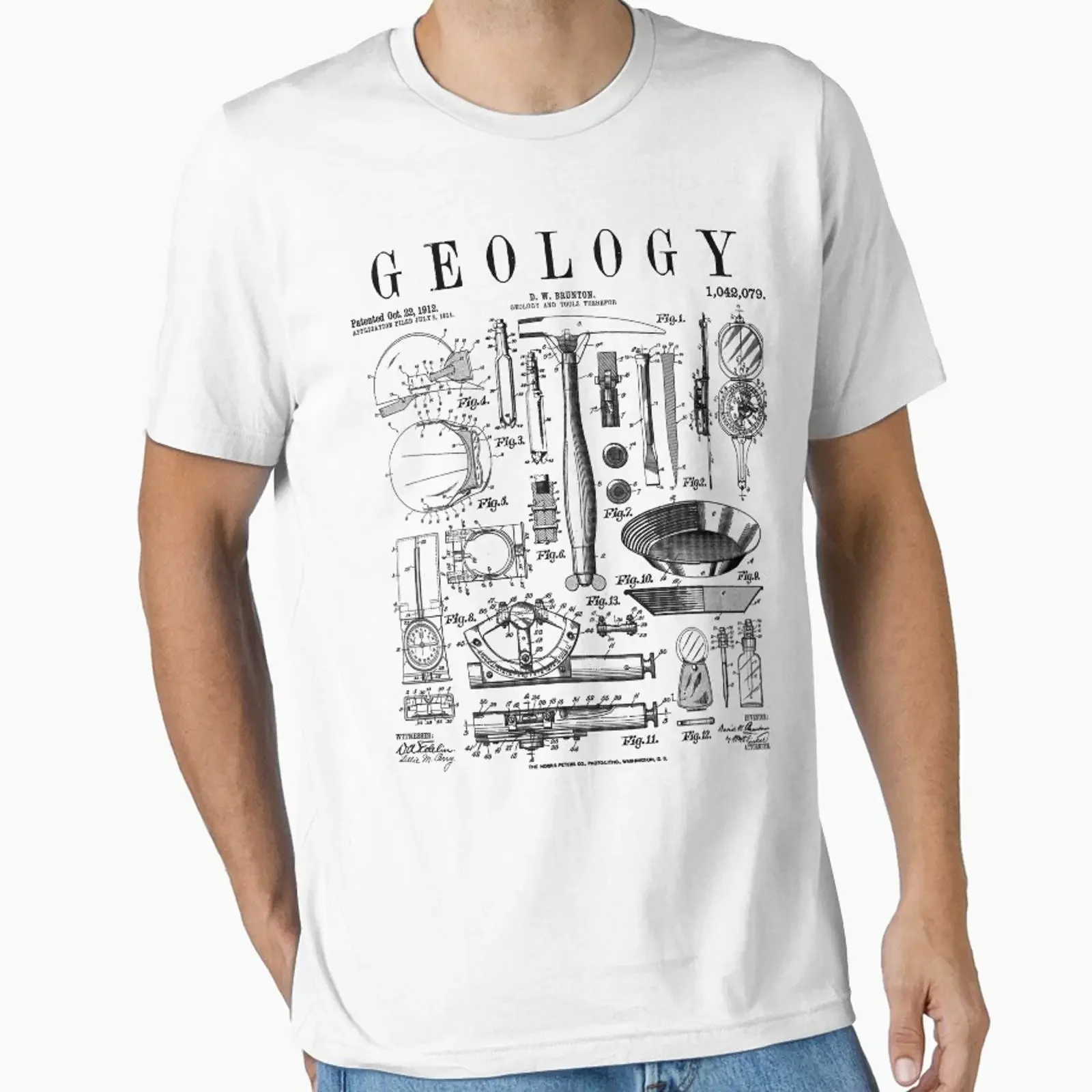 Geology Geologist Field Kit Tools Vintage Patent Print Essential T Shirt vintage Washed graphic Casual homme streetwear