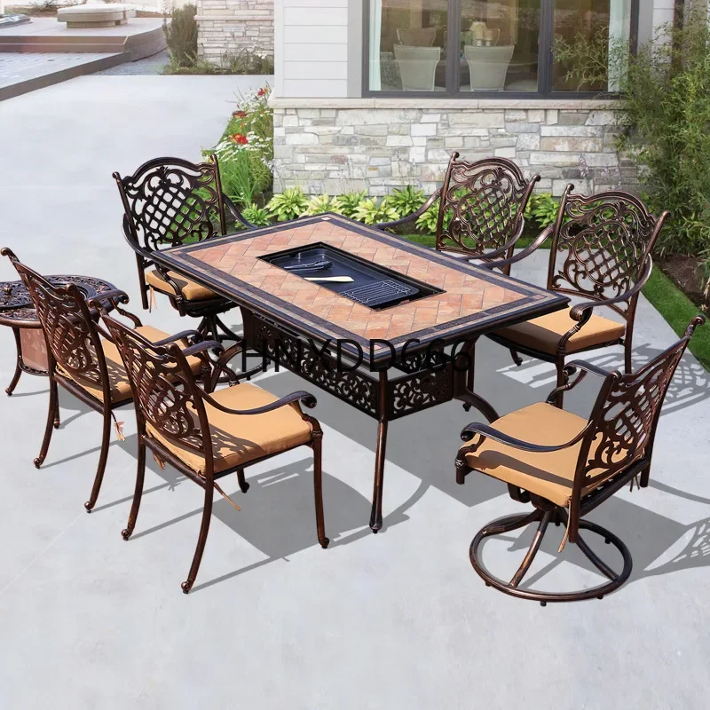 Outdoor tables and chairs Garden electric grill BBQ table and chair combination