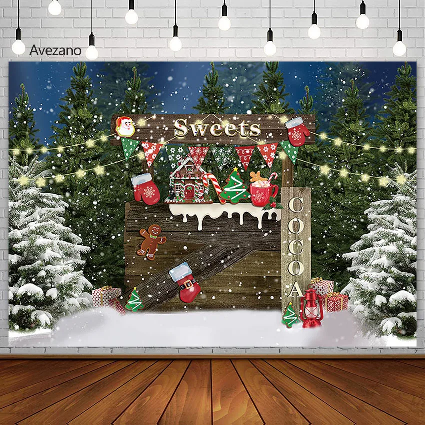 Avezano Christmas Backdrops for Photography Sweets Cocoa Snowflake Gingerbread Man Pine Kids Portrait Background Photo Studio