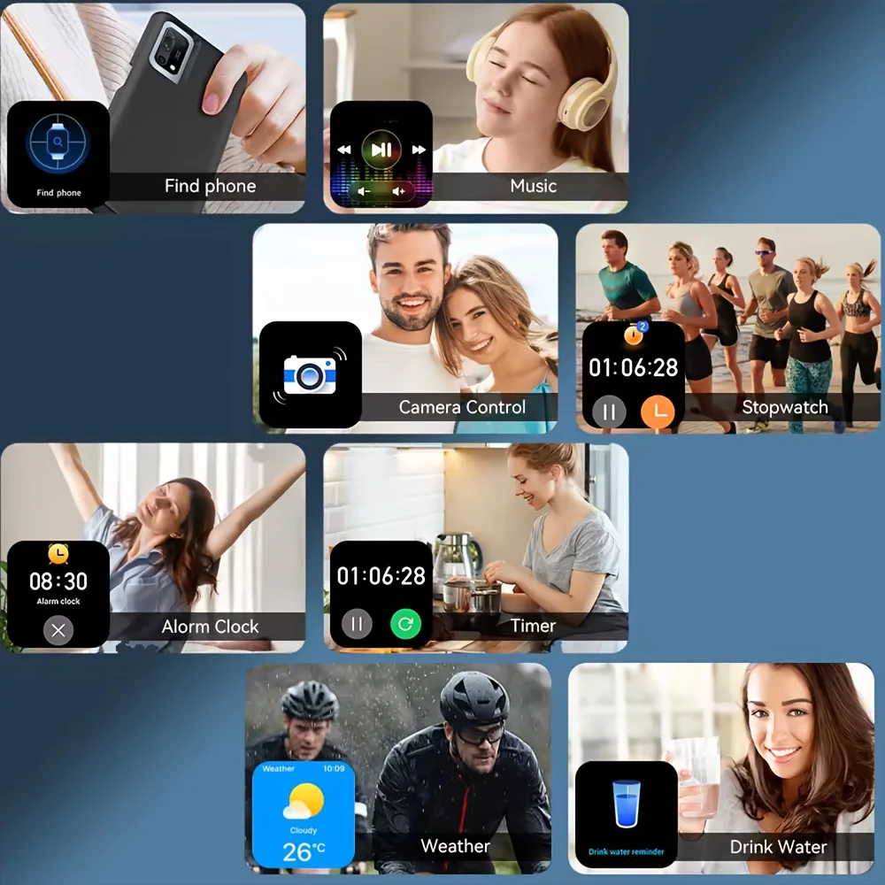 2025 ساعة ذكية جديدة 1000 مللي أمبير 2.04 بوصة شاشة فائقة الدقة طوال اليوم كشف معدل ضربات القلب الصحية 70 + رياضية IP68 مقاومة للماء BT مكالمة