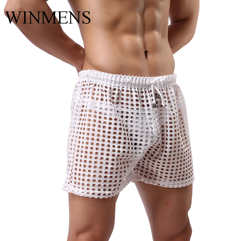 الكبار الرجال انظر من خلال النوم الملاكمين القصاصات شبكة صيد السمك مثلي الجنس مضحك انظر الداخلية سراويل بوكسر كاندي الألوان فضفاض صالة الملاكمين #6