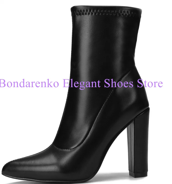 

Новые женские ботильоны на массивном каблуке, модные женские короткие ботинки с острым носком на толстом каблуке, большие размеры, банкетная модельная обувь для вечеринок