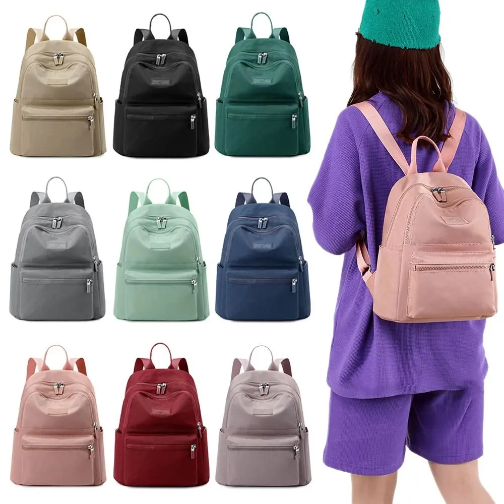 Solid Color Shoulder Backpack Nylon Waterproof Large Capacity Travel Rucksack Lightweight Mini Portable Knapsack