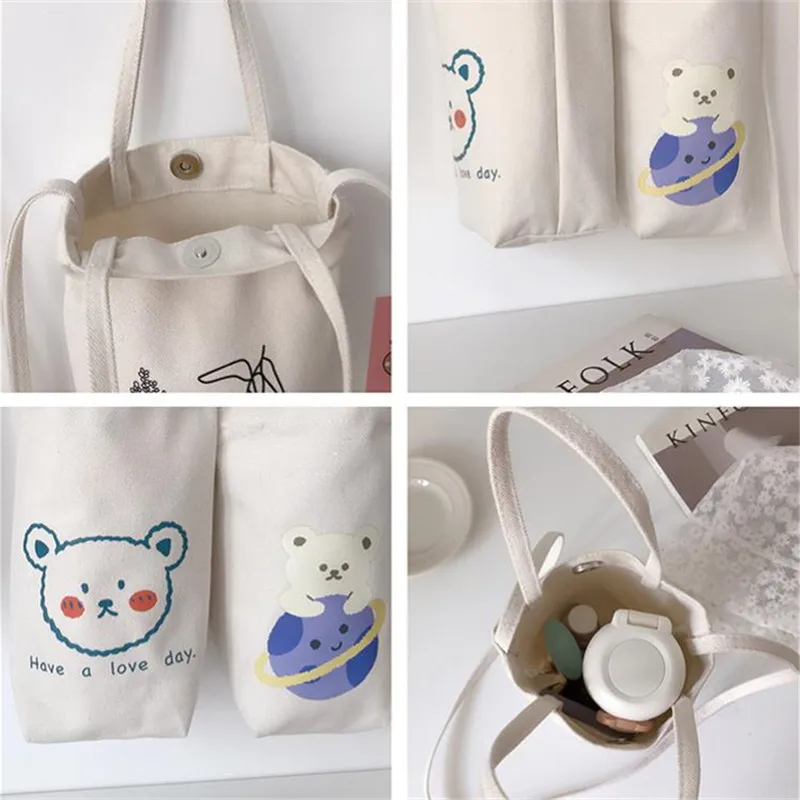 Print Canvas Water Bottle Bag with Detachable Crossbody Bag Strap, Mini Tote Pouch for Tumblers, Coffee Cups Daily Errands - view 6