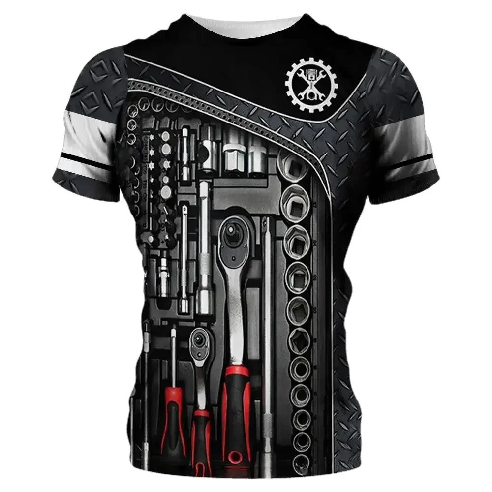 Mechanical Tools 3D Printing MenSport Quick-Dry Breatha T-Shirt Street Casual Wear Harajuku Retro Parent-child Short Sleeve Top