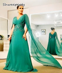 Elegant Mother Formal Dress For Wedding Party V-Neck Long Sleeves A Line Hunter Chiffon Wedding Guest Dress Prom Customized
