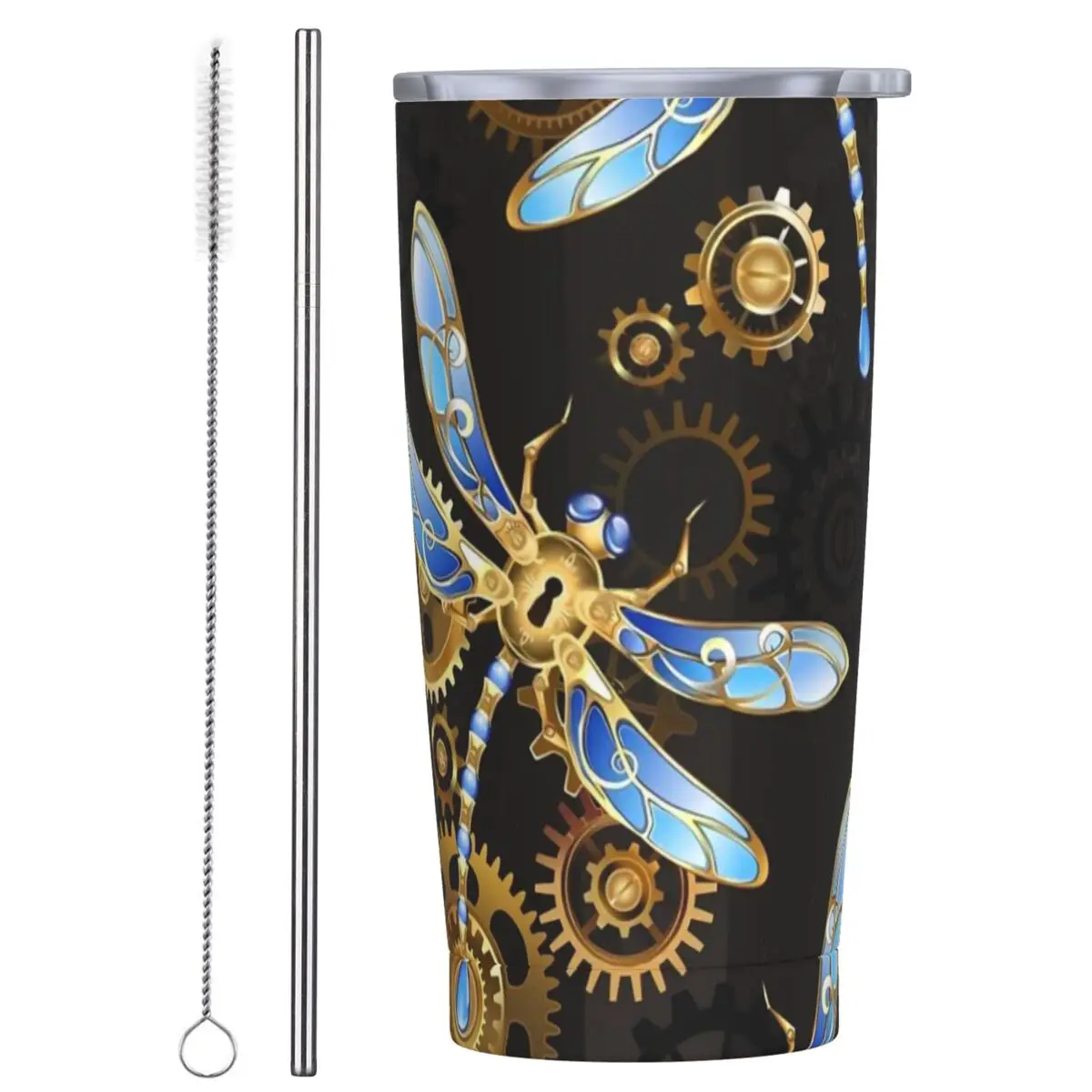 

Stainless Steel Tumbler Steampunk Dragonflies Coffee Mug Abstract Animal Leakproof Cold Drink Car Mugs Travelist Water Bottle