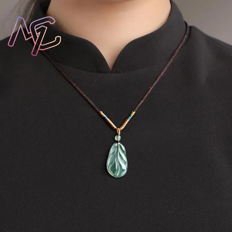 Myanmar Jadeite Leaf Pendant Gifts for Women Real Jade Talismans Fashion Designer Natural Gemstone Accessories Vintage Jewelry - view 4