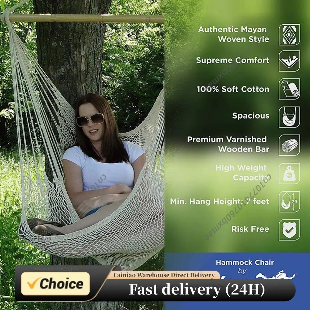 快適なハンギングチェア-大型コットンロープハンモックチェア-室内屋外兼用