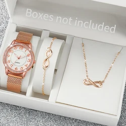 3PCS/Set Women's Watch Fashion Rhinestone Arabic Dial Plastic Band Quartz Watches Jewelry Set（Without Box）