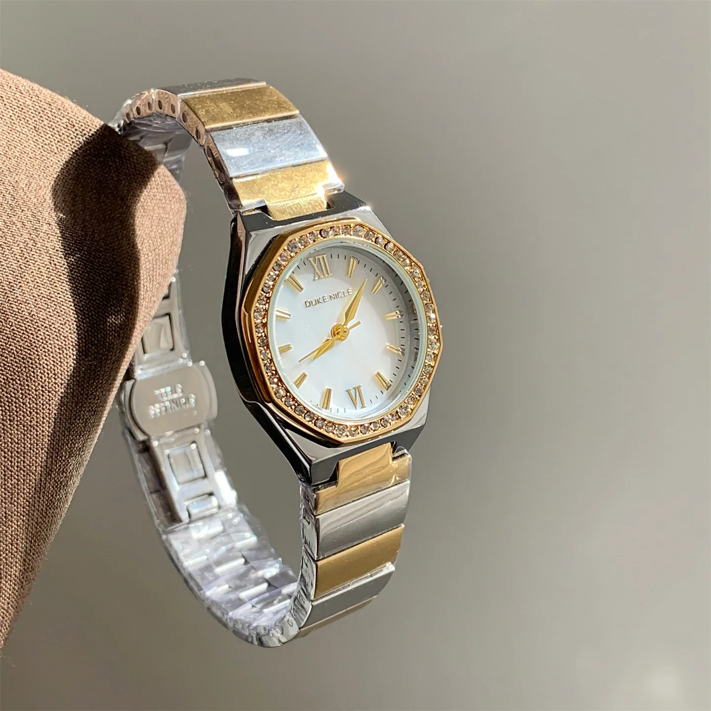 KAIRIS Women's Gold Tone Watch Rhinestone Bezel Roman Numeral Dial Elegant Bracelet Wristwatch for Women