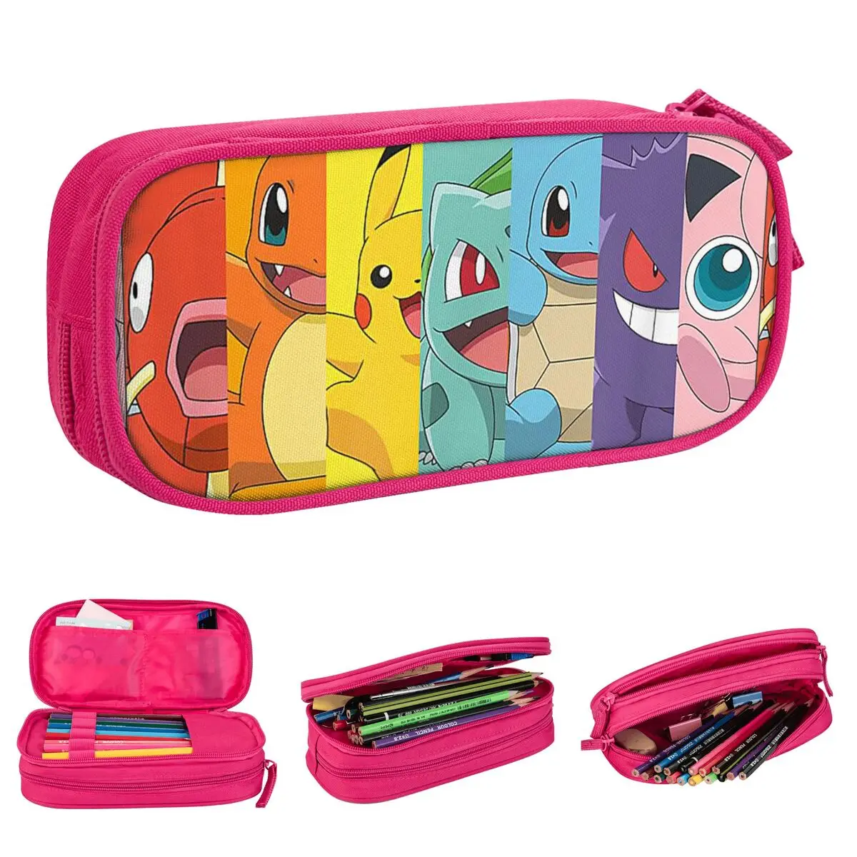 Pokemon Group Shot Poke Portrait Rainbow Pencil Cases Pen Box Bag Student Large Storage Students School Cosmetic Pencil Pouch