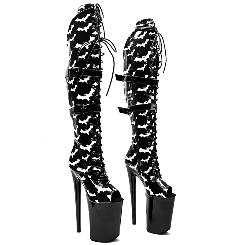 Leecabe   23CM/9inches  Bat pattern Upper Belt style Fashion trend  party platform High Heel stripper heel Pole Dance boot