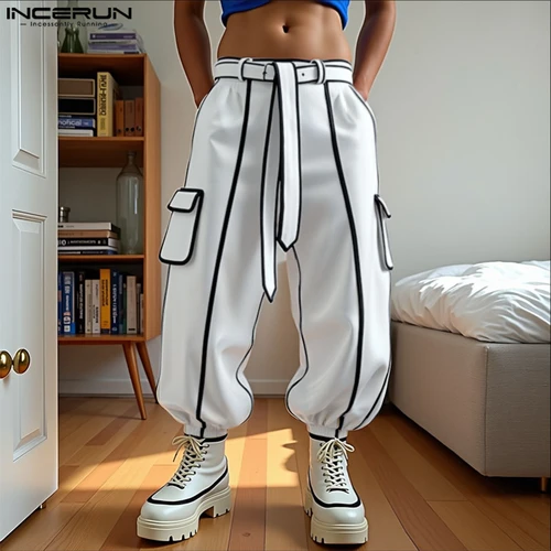 Imagen 2 del producto INCERUN, pantalones largos de verano y primavera para hombre, pantalones harén de retales a la moda, pantalones largos sueltos, ropa de calle, pantalones de gran tamaño, ropa para hombre