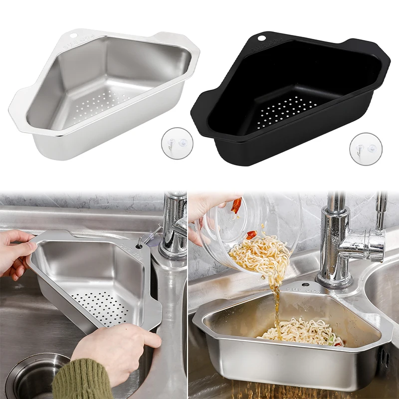 

Треугольный угловой фильтр для раковины, сливная корзина из нержавеющей стали, кронштейны для полки, подвесная стойка для слива мыла для кухонной вешалки для мыла