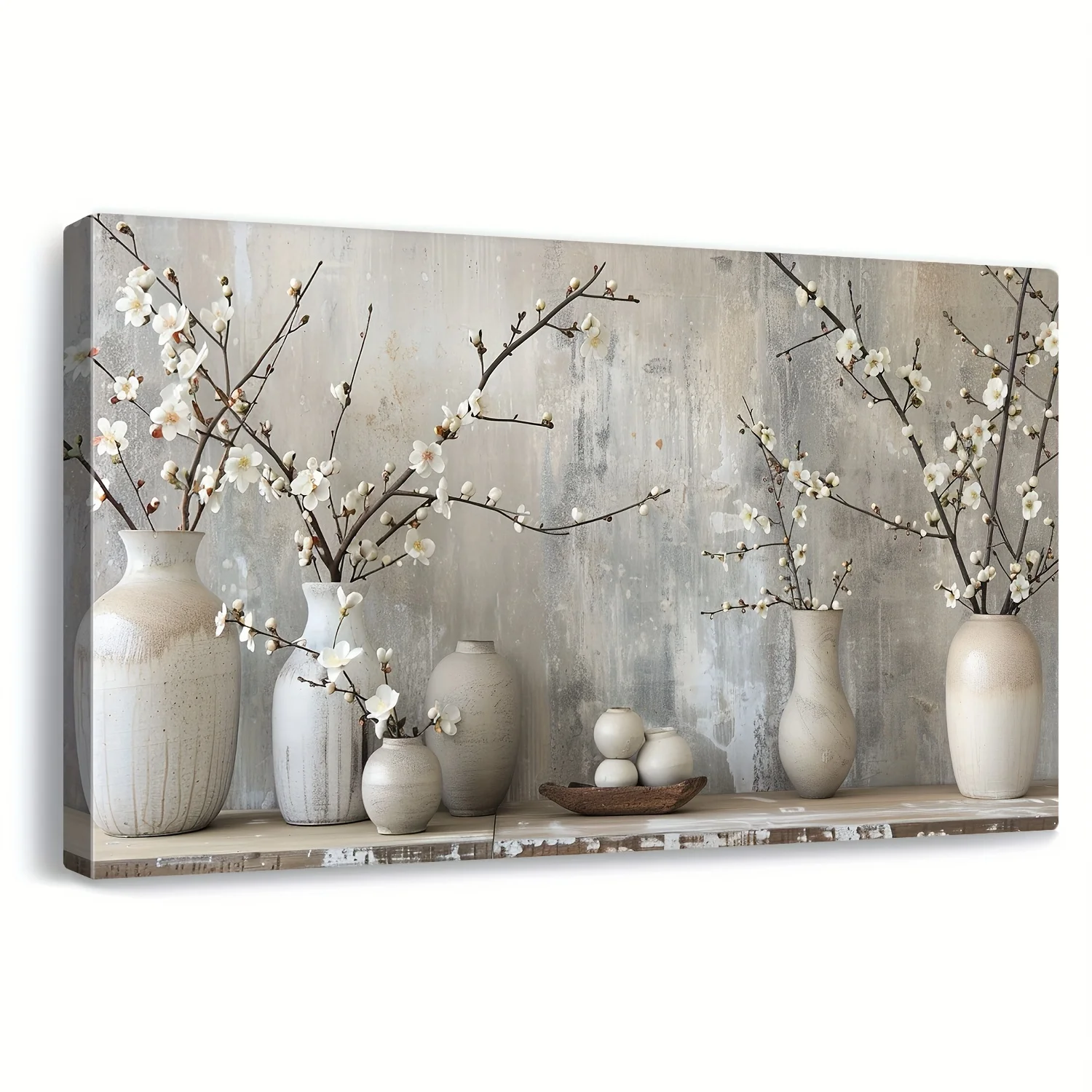 

Floral Canvas Painting Simple White Plum Vase Arrangement Still Life Modern Minimalist Aesthetics Living Room Bedroom Decoration