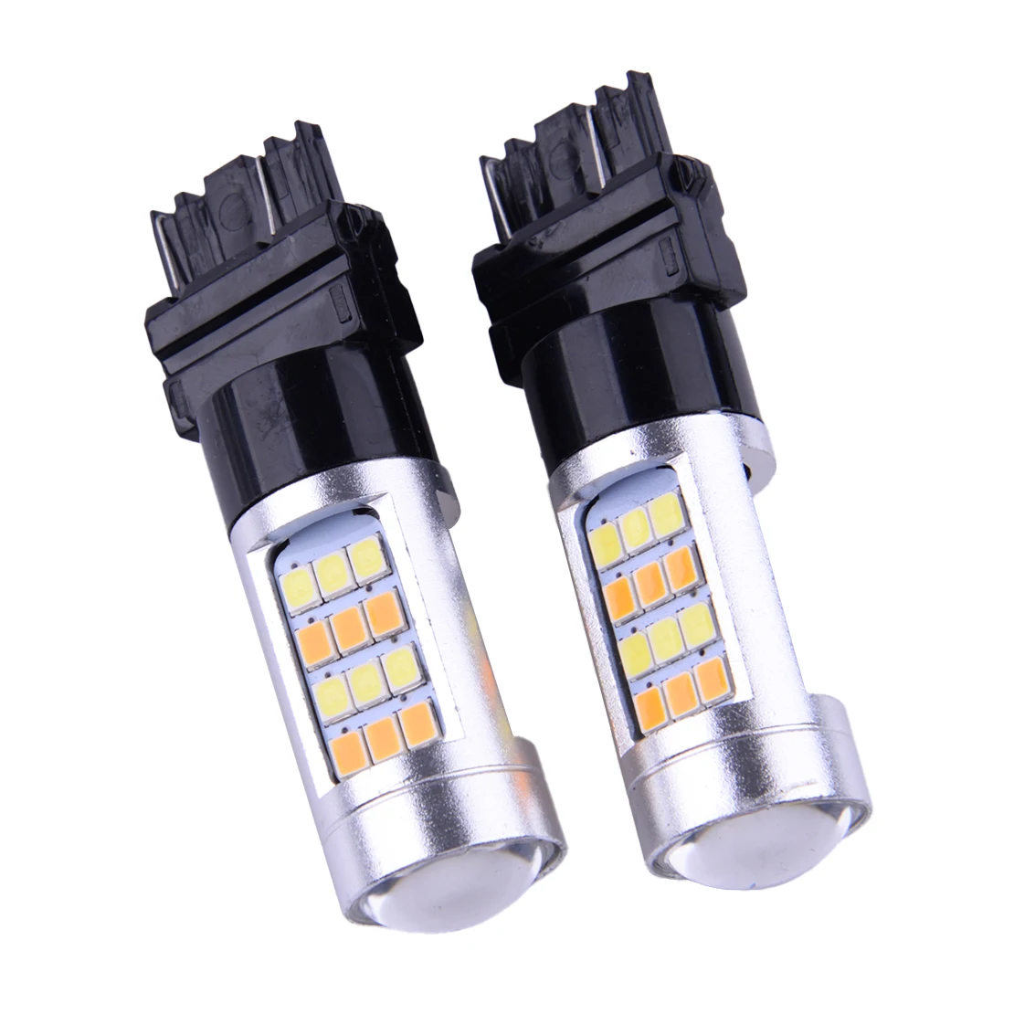 2pcs/Set Error Free White Amber 3157 LED Switchback DRL Turn Signal Parking Light Bulbs DC 12V High Quality