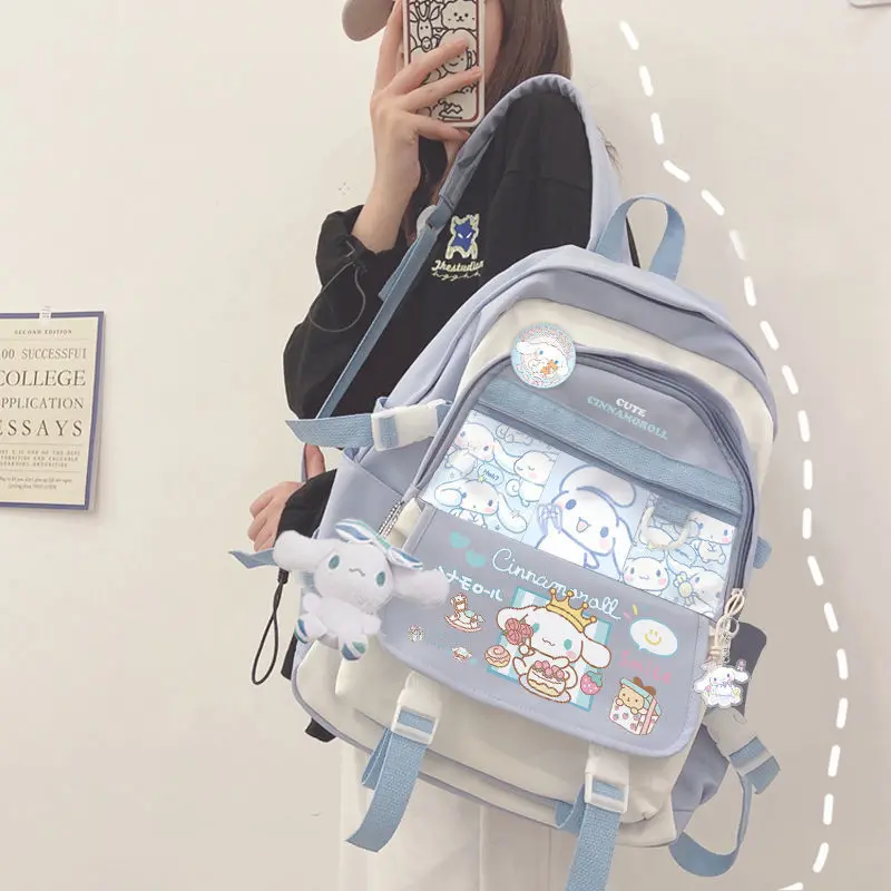 Anime Sanrio Cinnamoroll Backpack Children Girl Boy Black Blue Schoolbag Kawaii Student School Bag Computer Large Plush Toy Gift