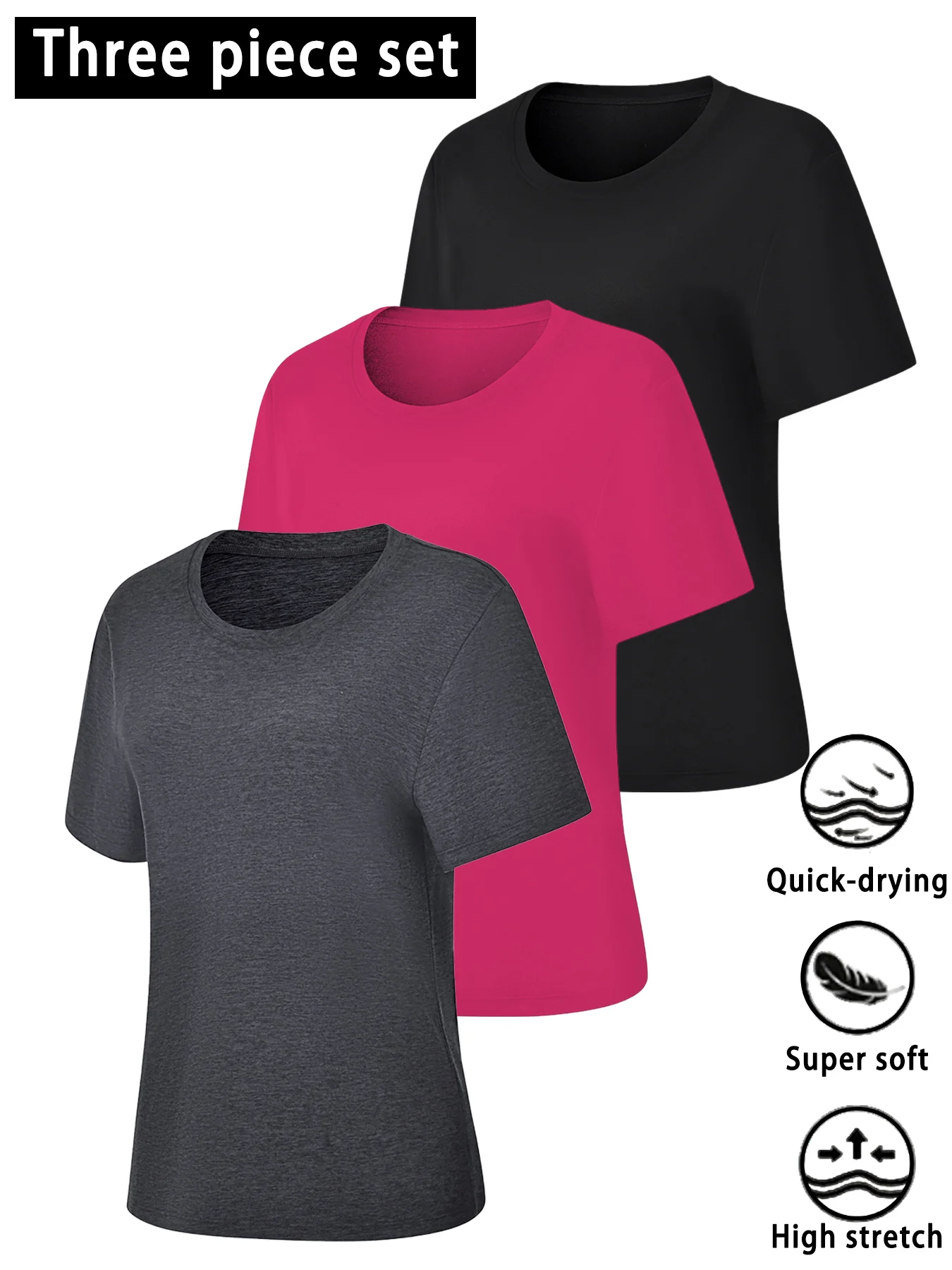 

3 pack Women's Super Soft Crew Neck T'Shirts.Short Sleeve For Sports.Workout,Yoga,Running.Fitness & Outdoor Activities