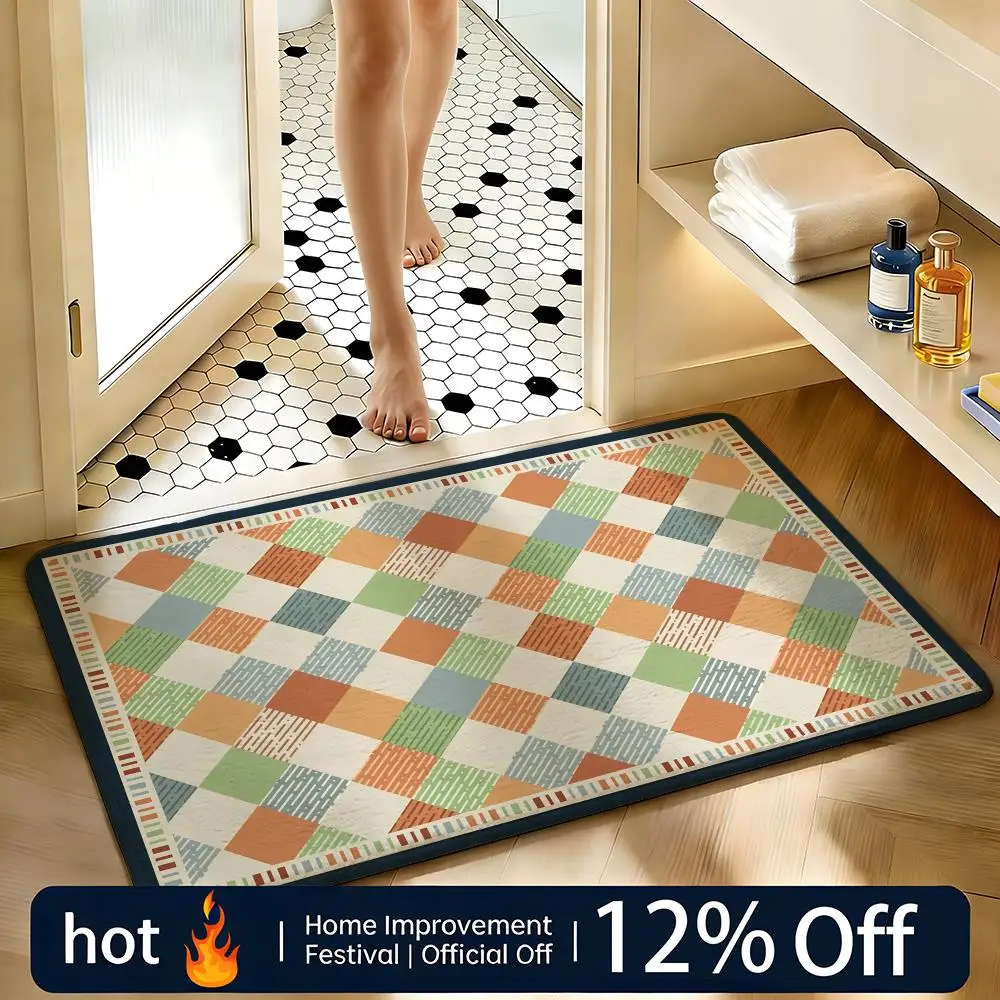 Soft Absorbent Non-Slip Rug Pattern Checked tablecloth Floor Mat Home Decor Doormat Bedroom Floor Mat Shower Carpet