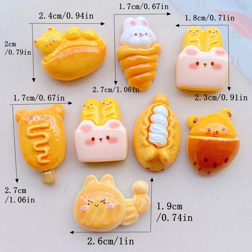 10Pcs Cute Cartoon Bear, Rabbit Bread Flat Back Resin Cabochons Scrapbooking DIY Jewelry Craft Decoration Accessorie