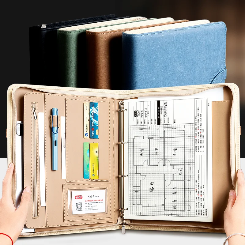 Nuevo Carpeta portátil magnética con cremallera A4, bolsa de archivo combinada de cuero multifuncional