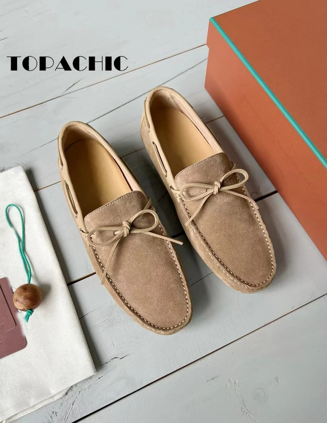 5.22 TOPACHIC New Cow Suede Spliced Sewing Genuine Leather Bowknot Pumps Business-affairs Casual Men Rubber Sole Shoes