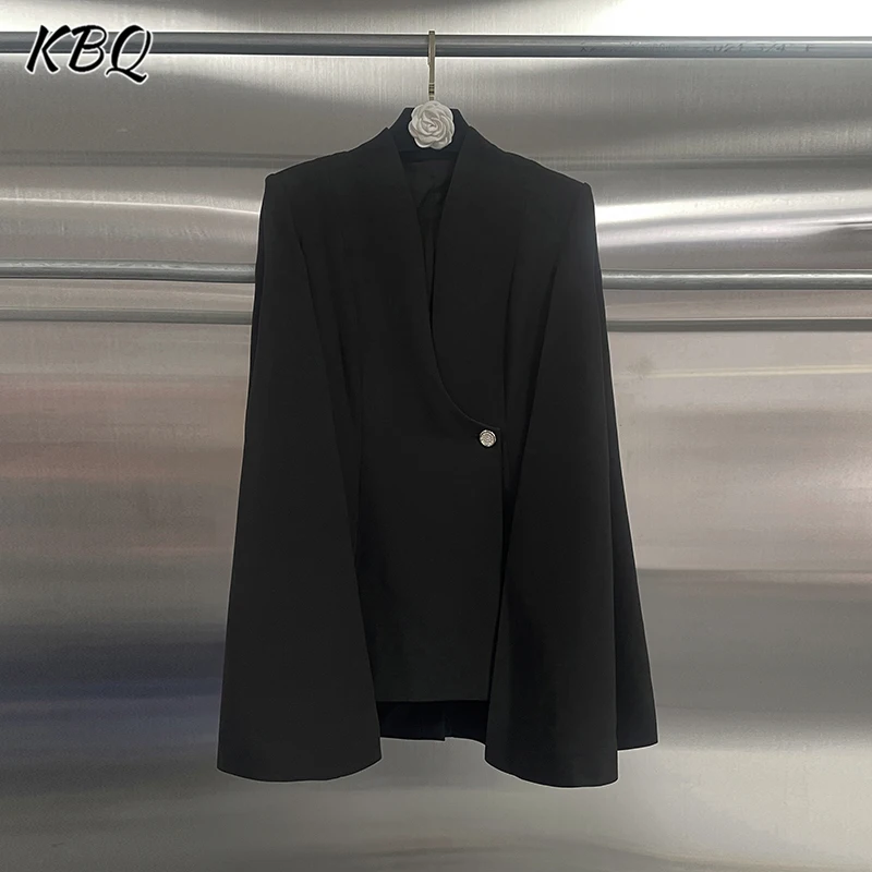 

KBQ Минималистичные свободные однотонные шикарные куртки на пуговицах для женщин с v-образным вырезом и длинными рукавами, дизайнерская повседневная куртка, женский модный стиль