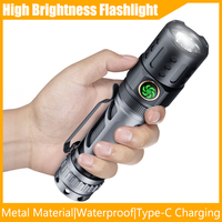 P80 LED 1000LM Flashlight Aluminum Alloy Lamp with Infinite Dimming Light TYPE-C Rechargeable Torch Pen Clip for Camp Climbing