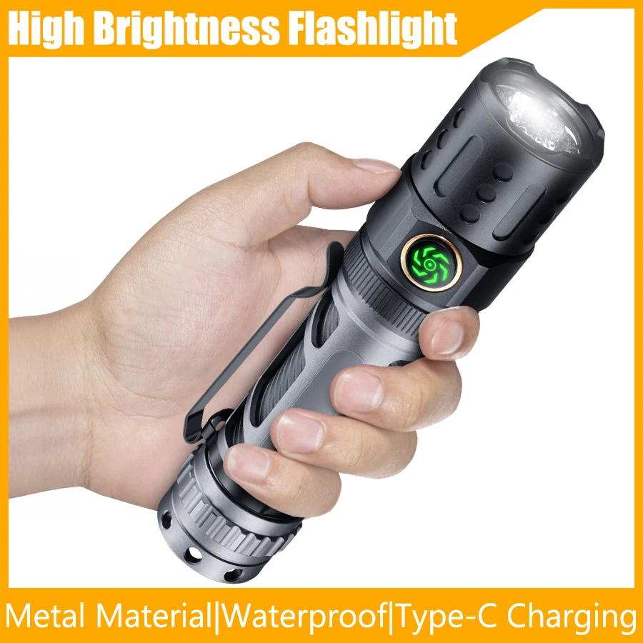 P80 LED 1000LM Flashlight Aluminum Alloy Lamp with Infinite Dimming Light TYPE-C Rechargeable Torch Pen Clip for Camp Climbing